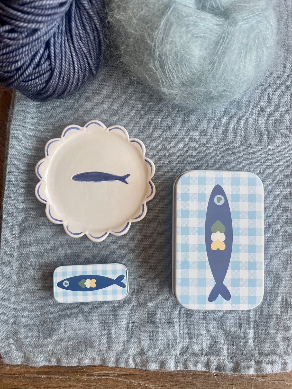 Blue Gingham Sardine Tin