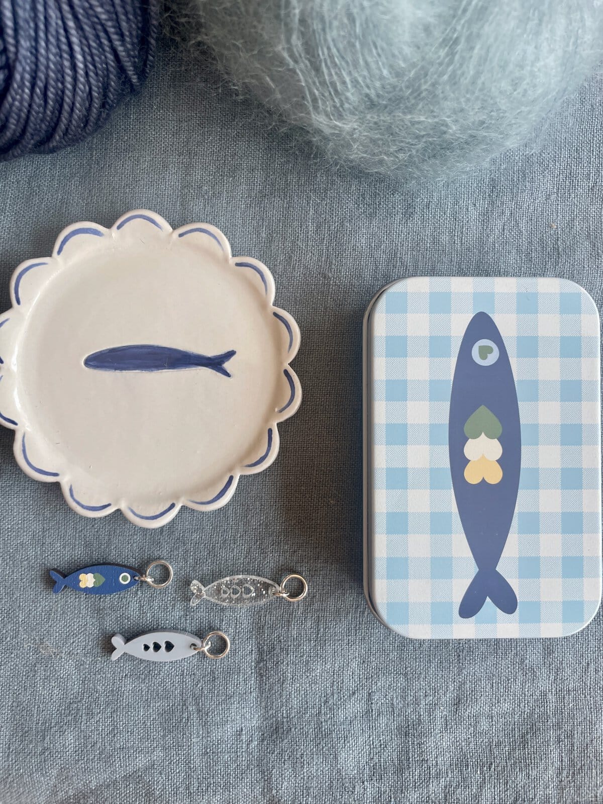 Blue Gingham Sardine Tin with Matching Notions