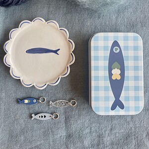 Blue Gingham Sardine Tin with Matching Notions