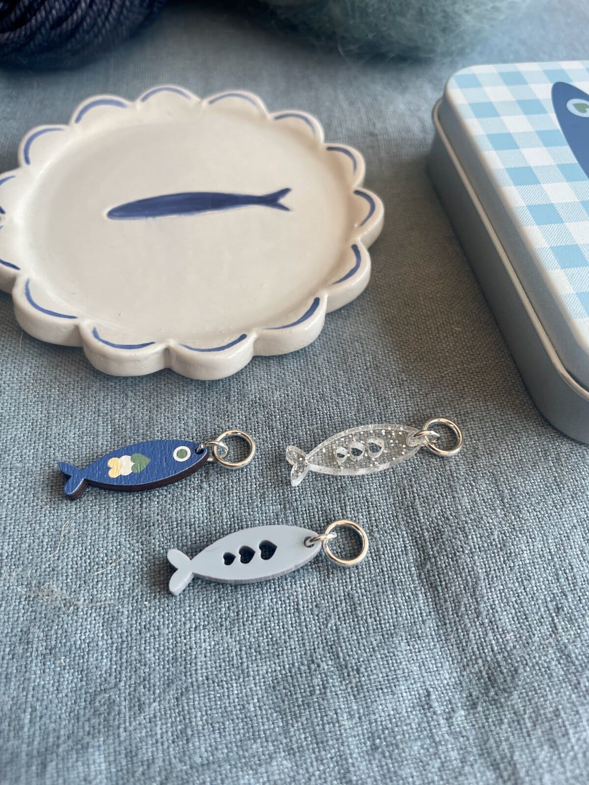 Blue Gingham Sardine Tin with Matching Notions - Image 2