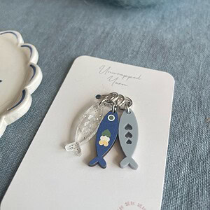 Set of 3 Blue Sardine Stitch Markers/Progress Keepers