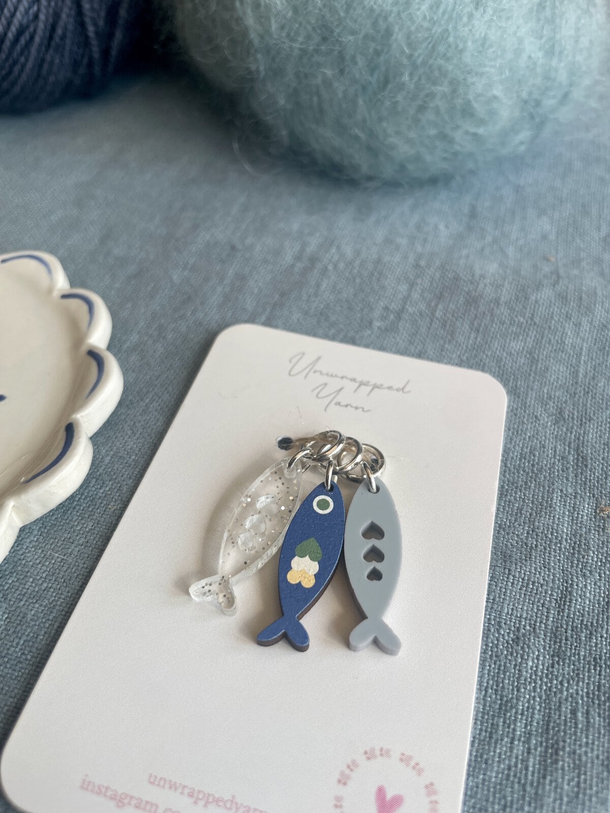 Set of 3 Blue Sardine Stitch Markers/Progress Keepers