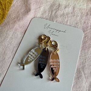 Set of 3 Mirrored Sardine Stitch Markers/Progress Keepers