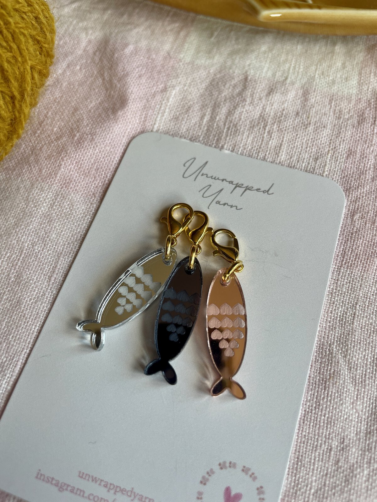 Set of 3 Mirrored Sardine Stitch Markers/Progress Keepers