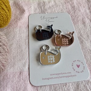 Set of 3 Mirrored Whale Stitch Markers/Progress Keepers