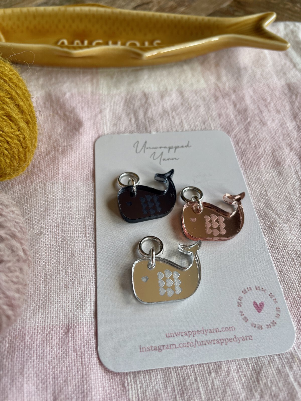 Set of 3 Mirrored Whale Stitch Markers/Progress Keepers