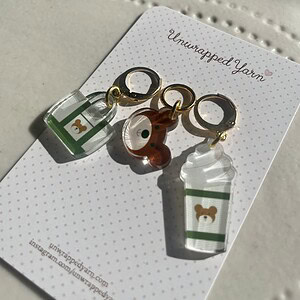 Set of Bear Tote Bag and Latte Cup Stitch Markers