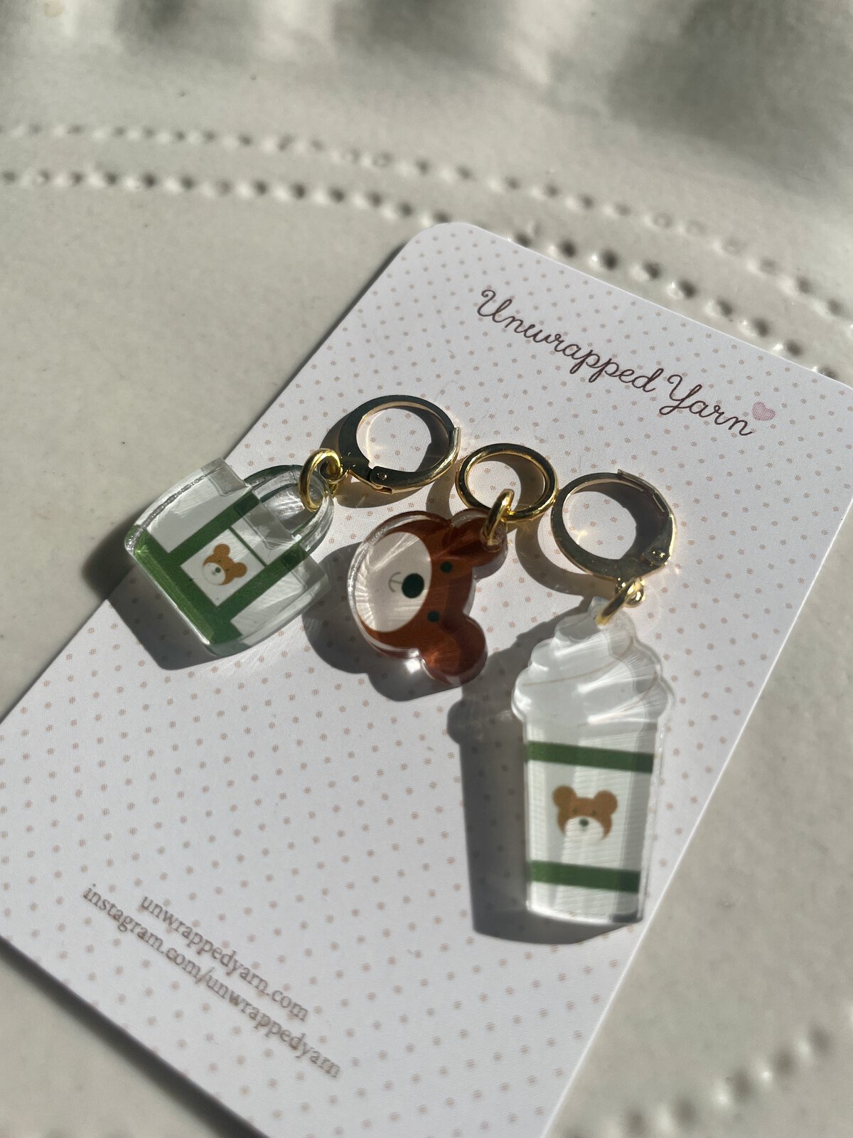 Set of Bear Tote Bag and Latte Cup Stitch Markers