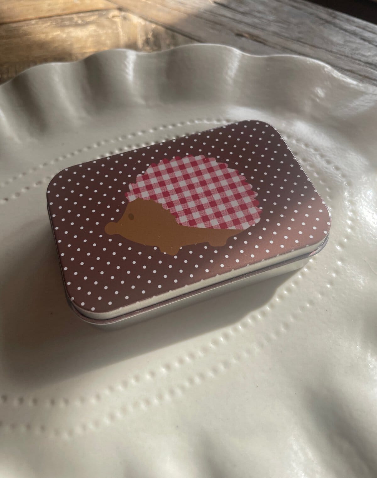 Gingham Hedgehog Tin