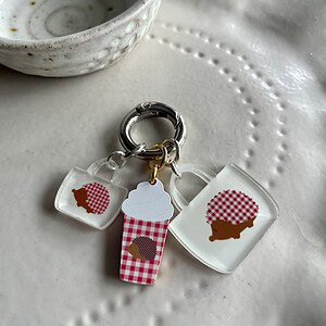Gingham Hedgehog Totes and Latte Cup Bag Charm